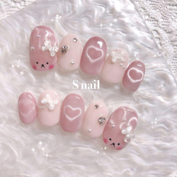 フレンチガーリー　ネイルチップ　オーダー　ピンク　リボン　キラキラ　マグネット フレンチガーリー ネイルチップ オーダー ピンク リボン キラキラ