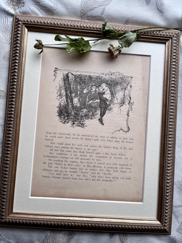 英国で出会った♪ アンティーク プリント 1891年 アーネスト・二スター 絵本の一頁 森の中のこどもたち 2枚目の画像