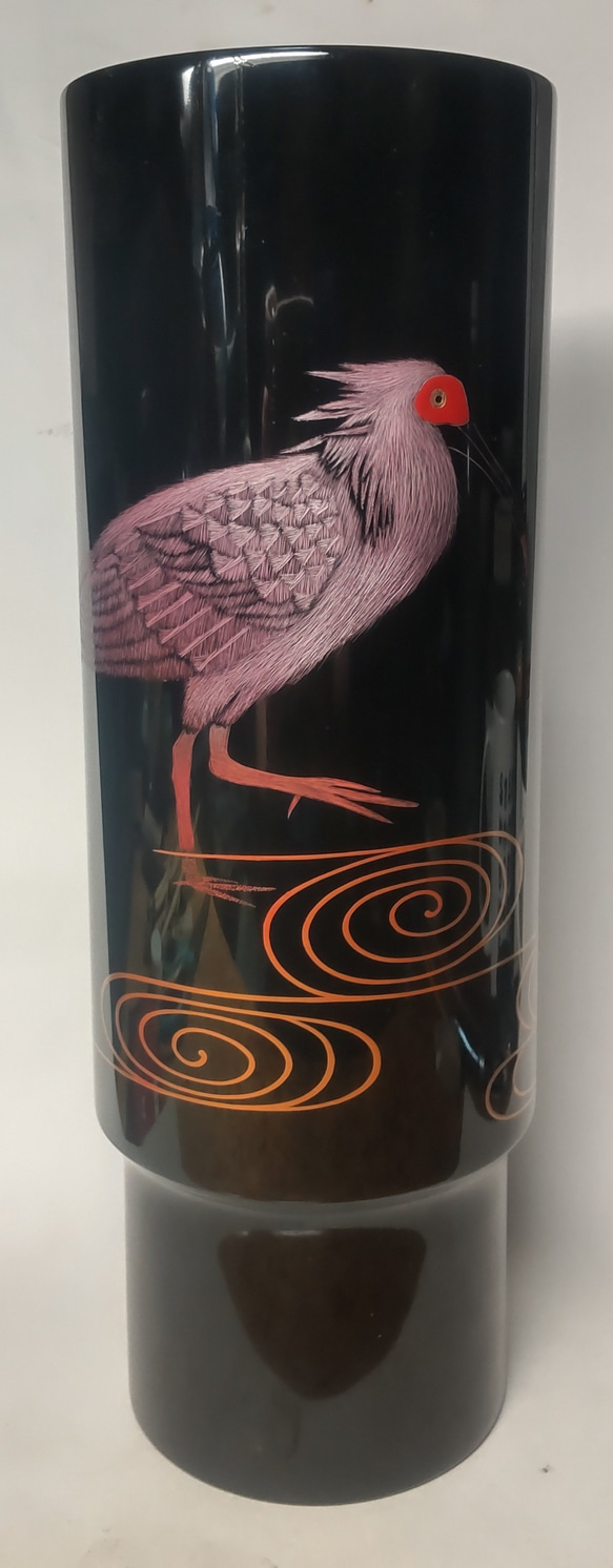 輪島塗 沈金花器「朱鷺」 