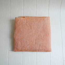 Decoオリジナル　上質リネン シングルガーゼのハンカチ/スカーフ　オレンジ×亜麻色 1枚目の画像