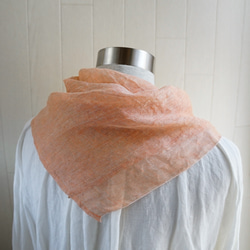 Decoオリジナル　上質リネン シングルガーゼのハンカチ/スカーフ　オレンジ×亜麻色 3枚目の画像