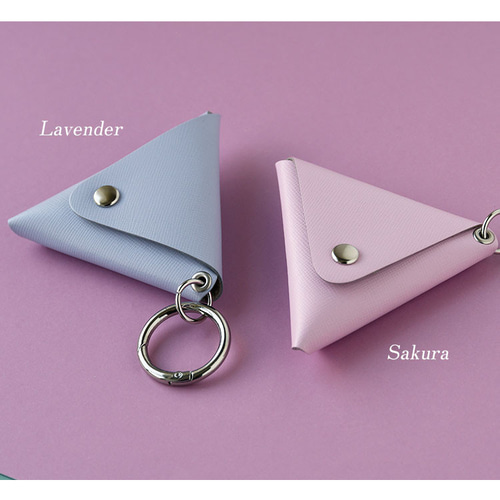 サフィアーノレザー 三角コインケース 本革 カラビナ付きポーチ