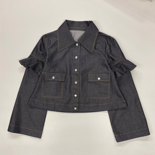 SALE】ステンカラー フリルスリーブ デニムジャケット Gジャン