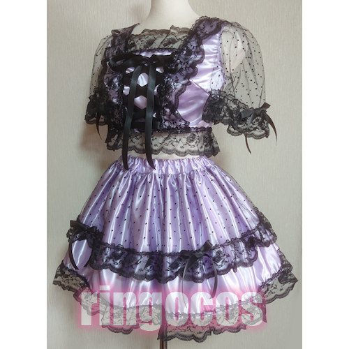 アイドル衣装 パープル×黒 編み上げリボン オリジナル