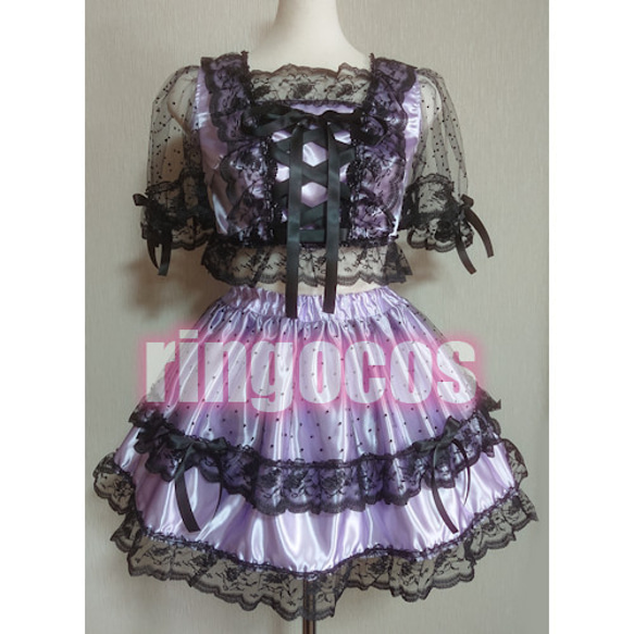 アイドル衣装 パープル×黒 編み上げリボン オリジナル ハンドメイド