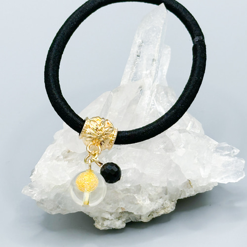 モリオン 黒水晶 髪ゴム お守り フラワーオブライフ水晶 ヘアゴム やく