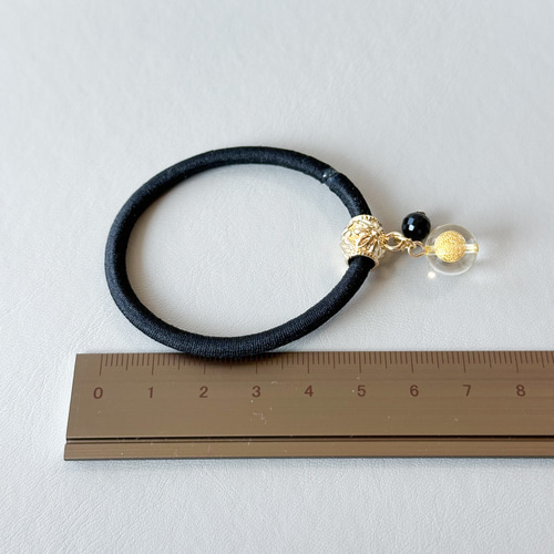 モリオン 黒水晶 髪ゴム お守り フラワーオブライフ水晶 ヘアゴム やく