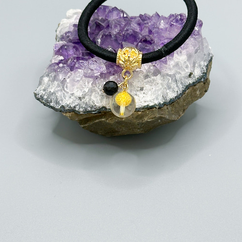 モリオン 黒水晶 髪ゴム お守り フラワーオブライフ水晶 ヘアゴム やく