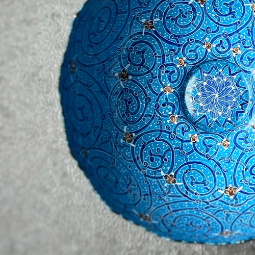 ペルシャのエナメル皿 脚付き器 ターコイズ L Φ12cm 高坏 コンポート