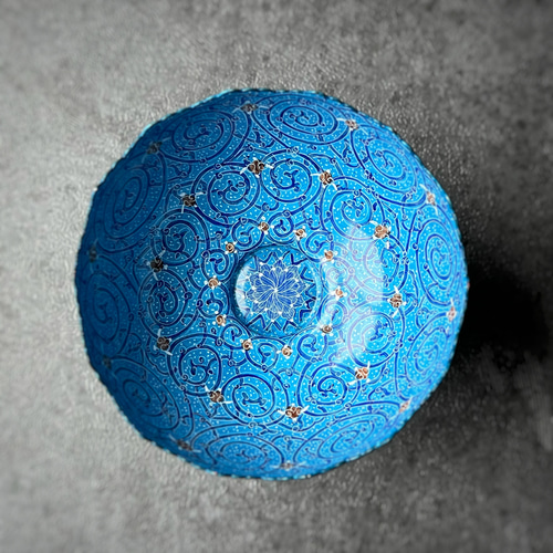 ペルシャのエナメル皿 脚付き器 ターコイズ L Φ12cm 高坏 コンポート