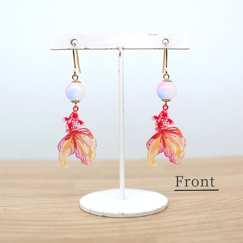 金魚の和風ピアス オレンジ】イヤリング 赤 プレゼント ラッピング