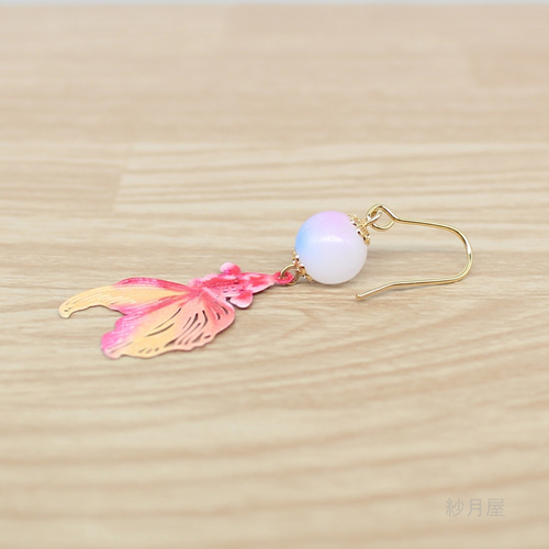 金魚の和風ピアス オレンジ】イヤリング 赤 プレゼント ラッピング