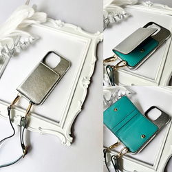 ハンドメイド❤高級本革ショルダー本革スマホケース　Premium スマホショルダー レザー 名入れ可 バイカラー 本革