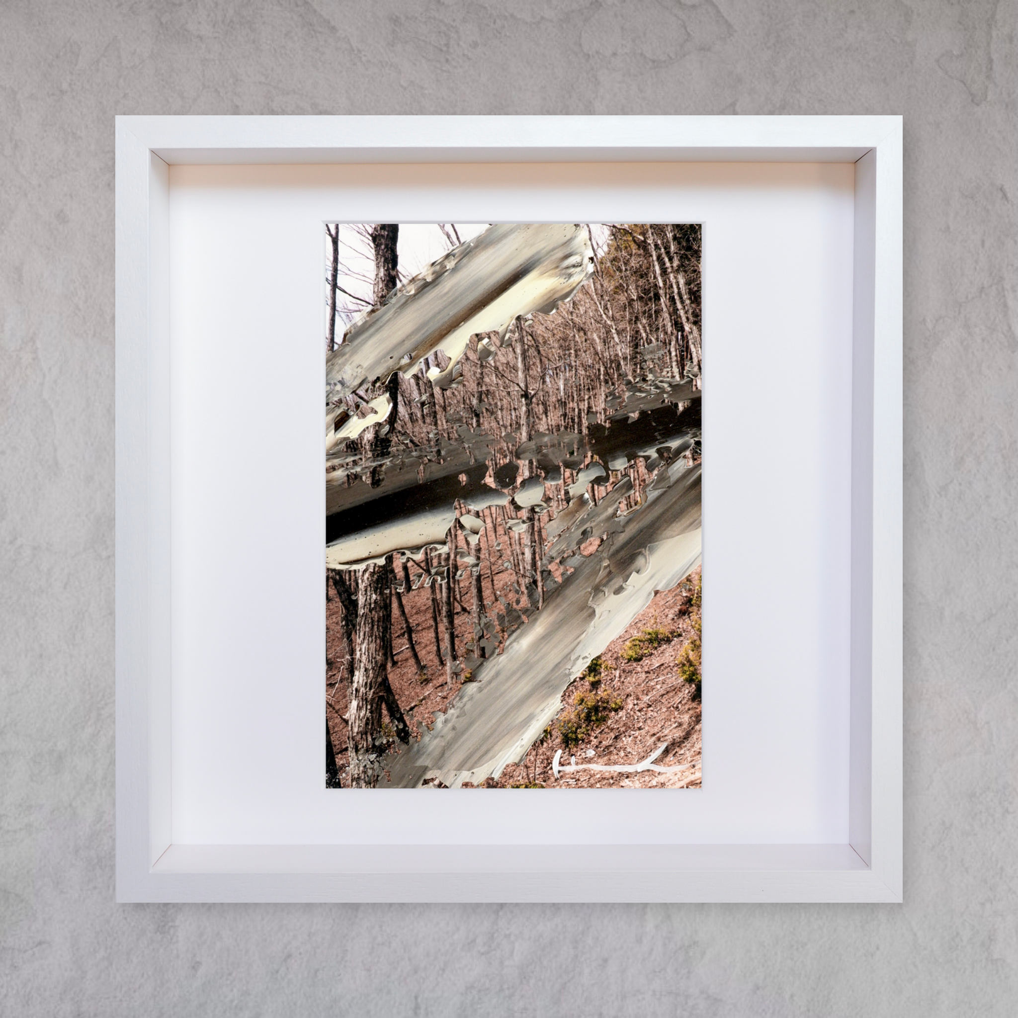 【森の中】モダンアート - 木 風景 木製の額縁付き (A-#43)