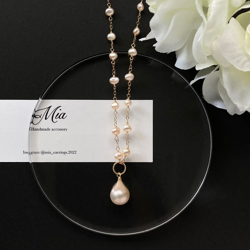 1点もの 淡いライトピンクの淡水パールネックレス 14KGF  