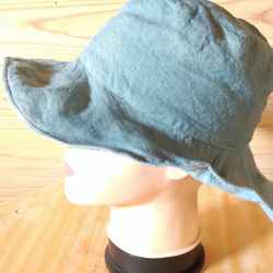 淡い水色    本藍染　リバーシブルの日よけ帽子　オーガニックコットンヘンプ 6枚目の画像