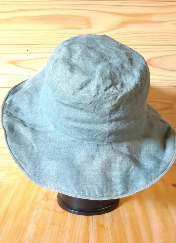 淡い水色    本藍染　リバーシブルの日よけ帽子　オーガニックコットンヘンプ 5枚目の画像