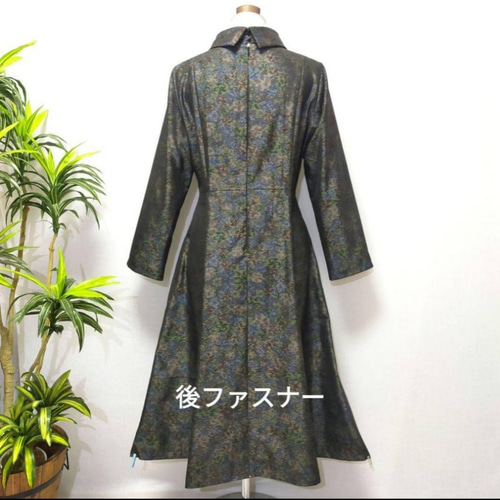 着物リメイク ワンピース 2 WAY Aライン 花柄 ロールカラー 着物リメイク ワンピース 2 WAY Aライン 花柄 ロールカラー