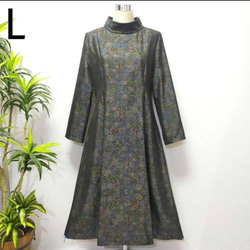 着物リメイク ワンピース 2 WAY Aライン 花柄 ロールカラー プリンセス