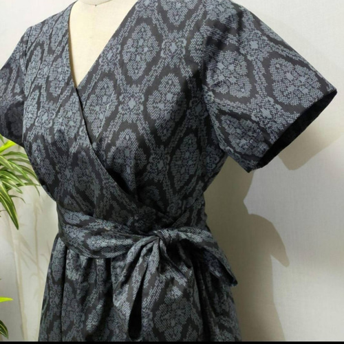 着物リメイク カシュクール ワンピース ジレ ベスト 花柄 大人