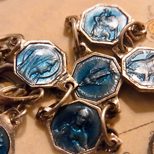 フランス ヴィンテージ エマイユ ルルドの泉 聖母マリア メダイ