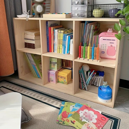 木製の本棚 6グリット 床置き収納ラック 木製収納 キャビネット 寝室 木製の本棚 6グリット 床置き収納ラック 木製収納 キャビネット 寝室