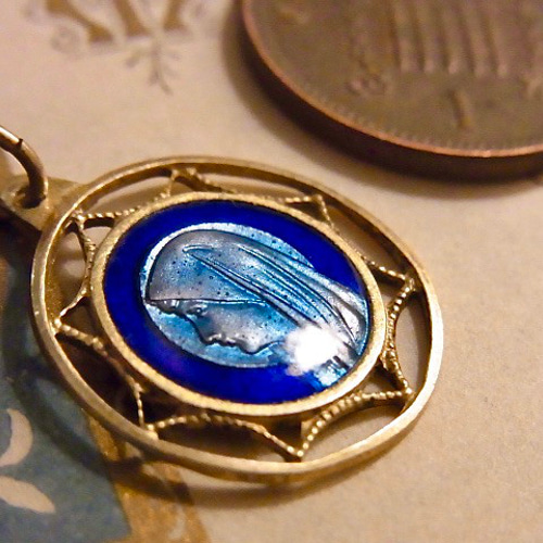 フランス ヴィンテージ エマイユ ルルドの泉 聖母マリア メダイ