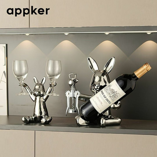 シルバー・ゴールドのクマのワインラック ボトルオープナー付き a-466