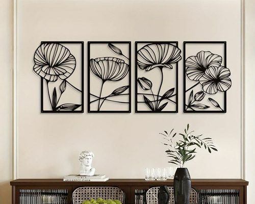 壁装飾 メタルフローラル ４個セット ミニマリスト ラインアート 壁 壁装飾 メタルフローラル 4個セット ミニマリスト ラインアート