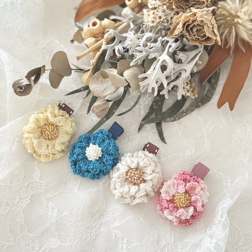 ヘアゴム　ベビーヘアクリップ　２段花びら　ナチュラルカラー ヘアゴムベビーヘアクリップ2段花びらナチュラルカラー