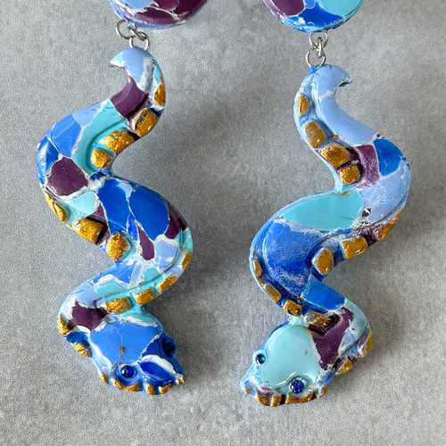 ナチュラルカラーのモードなイヤリング(ピアス変更可)　ポリマークレイ ナチュラルカラーのモードなイヤリング(ピアス変更可)ポリマークレイ