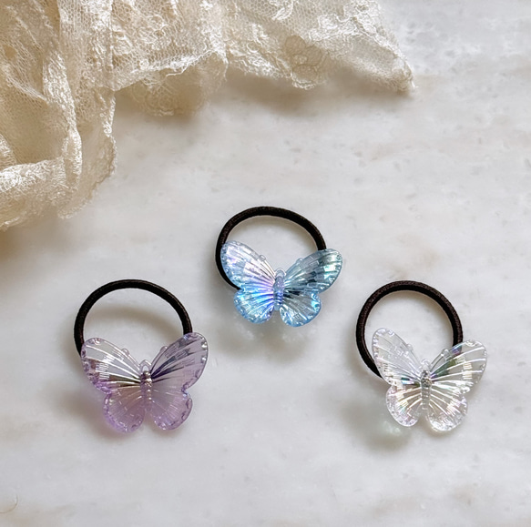 きらきら蝶々ヘアゴム 小さめヘアゴム キッズヘアゴム ヘアゴム