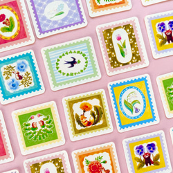 切手のような春の草花フレークシール(ポストカード付き) 1枚目の画像