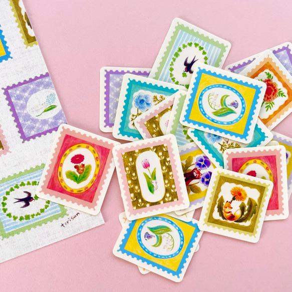 切手のような春の草花フレークシール(ポストカード付き) 4枚目の画像