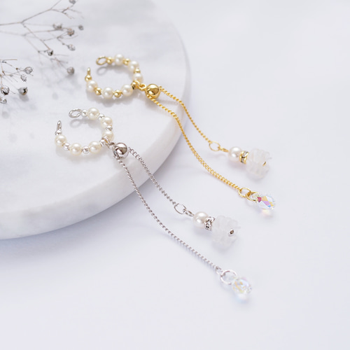 動く!てるてる坊主とオーロラクリスタルしずくのロングパール