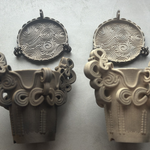 縄文土器植木鉢 縄文土器風 スリット鉢 水煙土器風鉢 植木鉢 一輪挿し