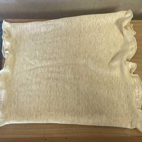 ゆったりリネン麻100%ベージュ&スラブ生地シングル手作りネック  