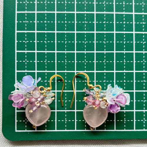 Calin Housekibaco 紫陽花 ピアス あじさい ローズクォーツ 花