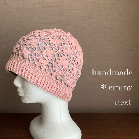 送料無料＊handmadeコットンレイヤードキャップ2枚セット〈deep shell pink〉ケアキャップ　ケア帽子 7枚目の画像