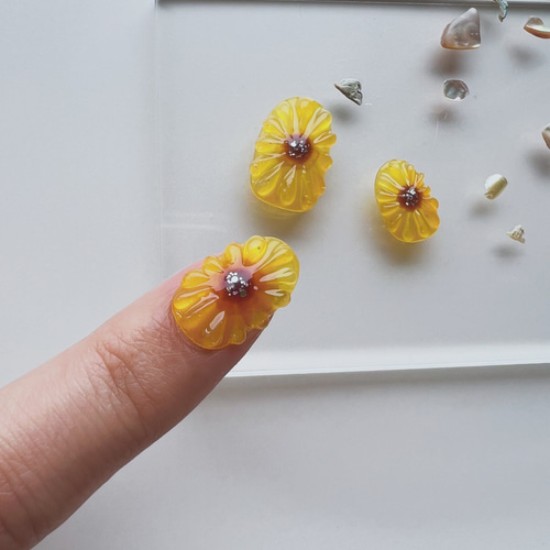 ひまわり ぷっくり 向日葵 ニュアンス 夏 ネイルチップ ネイルチップ  