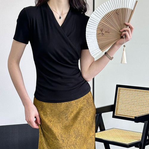ブラウス レディース トップス 半袖 カシュクール キャップスリーブ 花柄 かわいい かっこいい おしゃれ 個性的 osharewalker ブラウス シャツ レディース 春夏 トップス 半袖