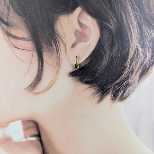 宝石質 AAA ペリドット 小さなティアドロップの1粒ピアス/イヤリング 8