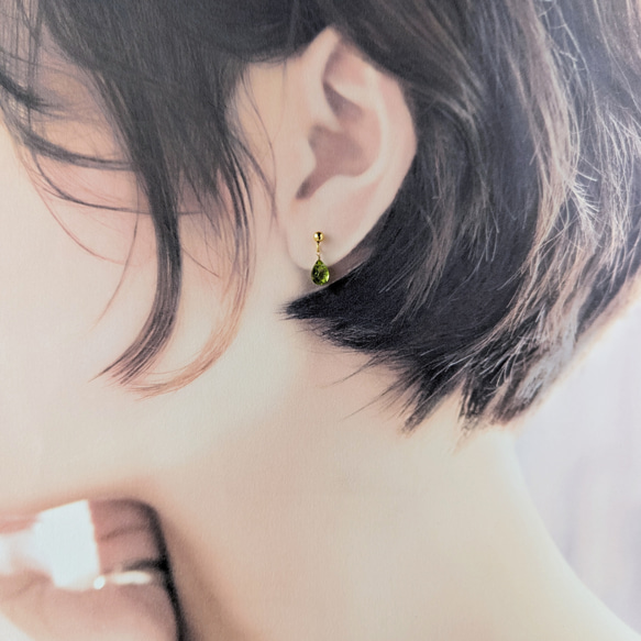 宝石質 AAA ペリドット 小さなティアドロップの1粒ピアス/イヤリング 8月誕生石 夏の誕生石2025 7枚目の画像