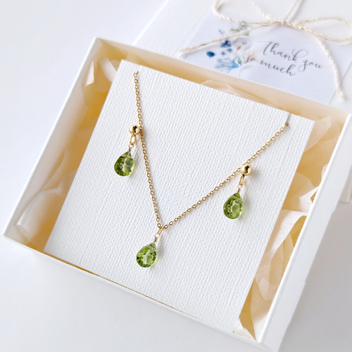 1点作品☆ 宝石質ペリドットピアス　イヤリングに変更可能☺︎ 宝石質 AAA ペリドット 小さなティアドロップの1粒ピアス/イヤリング 8