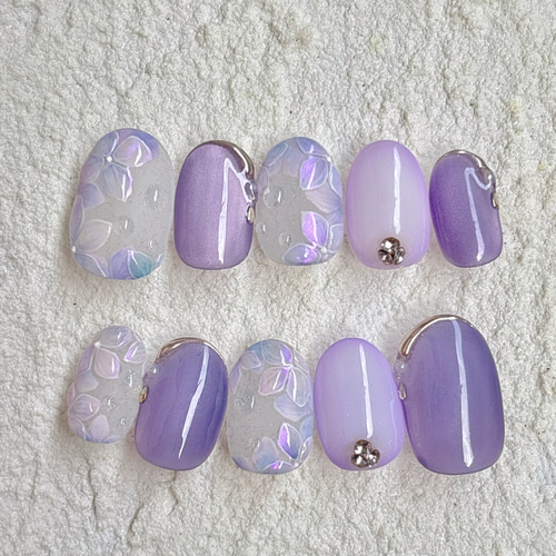 あじさいネイルチップ2025Ver.｜紫陽花ネイル｜マグネットネイル