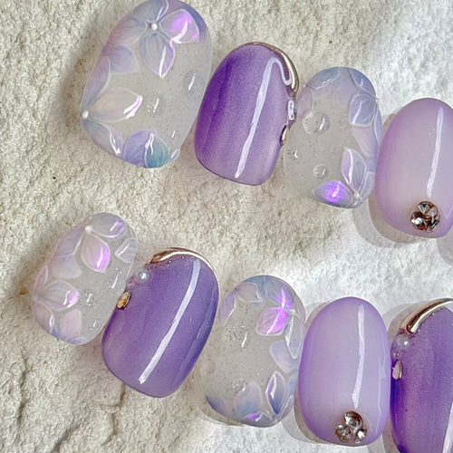 あじさいネイルチップ2025Ver.｜紫陽花ネイル｜マグネットネイル