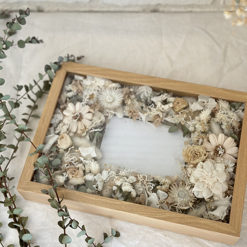 お好みのお花で】フラワーフォトフレームL 壁掛け立掛けドライフラワー
