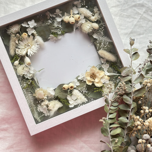 お好みのお花で】フラワーフォトフレームL 壁掛け立掛けドライフラワー