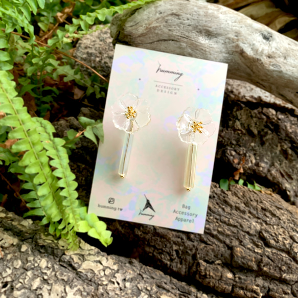イヤリング ケシの花 レジン シルバー イヤー クリップ ガラス ギフト ボックス ハンドメイド アイス クリスタル シリーズ 3枚目の画像
