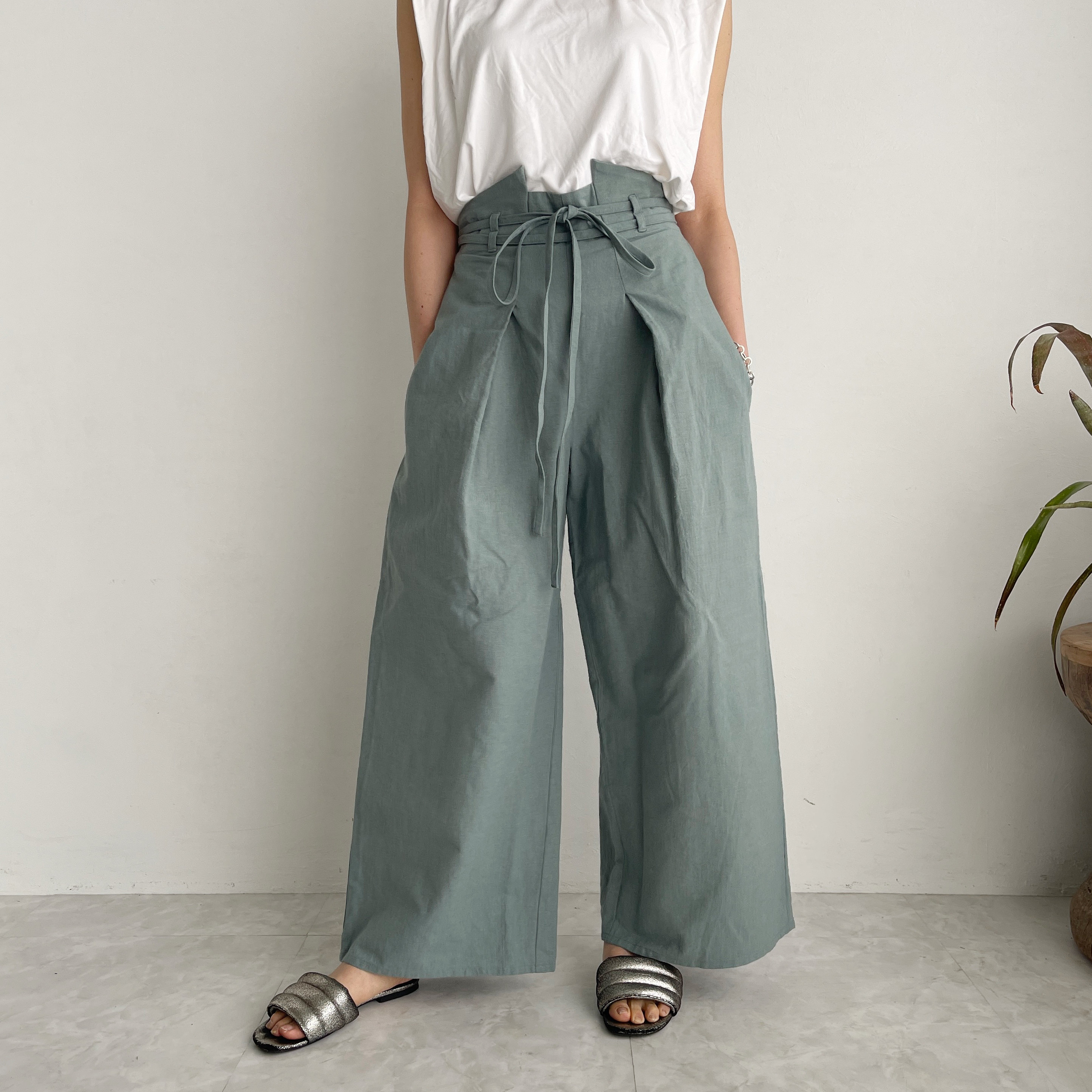 リネンコットンワイドパンツ(blue)